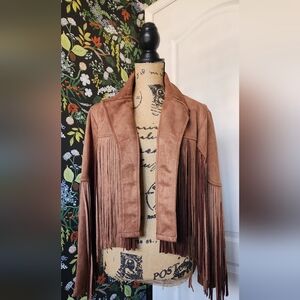 Sincerely Jules Tan Fringe Leather Jacket